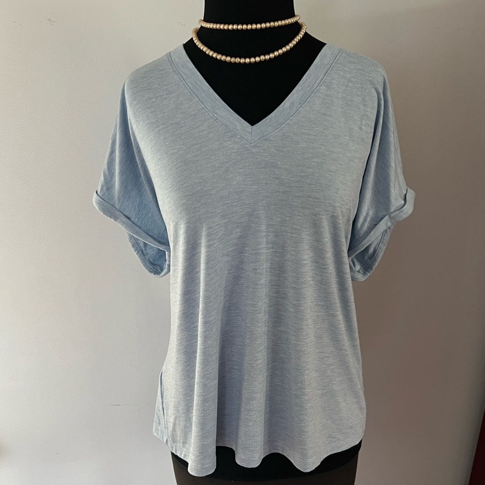 Tommy Bahama Sky Blue V-Neck Short Sleeve Top - Picture 2 of 4